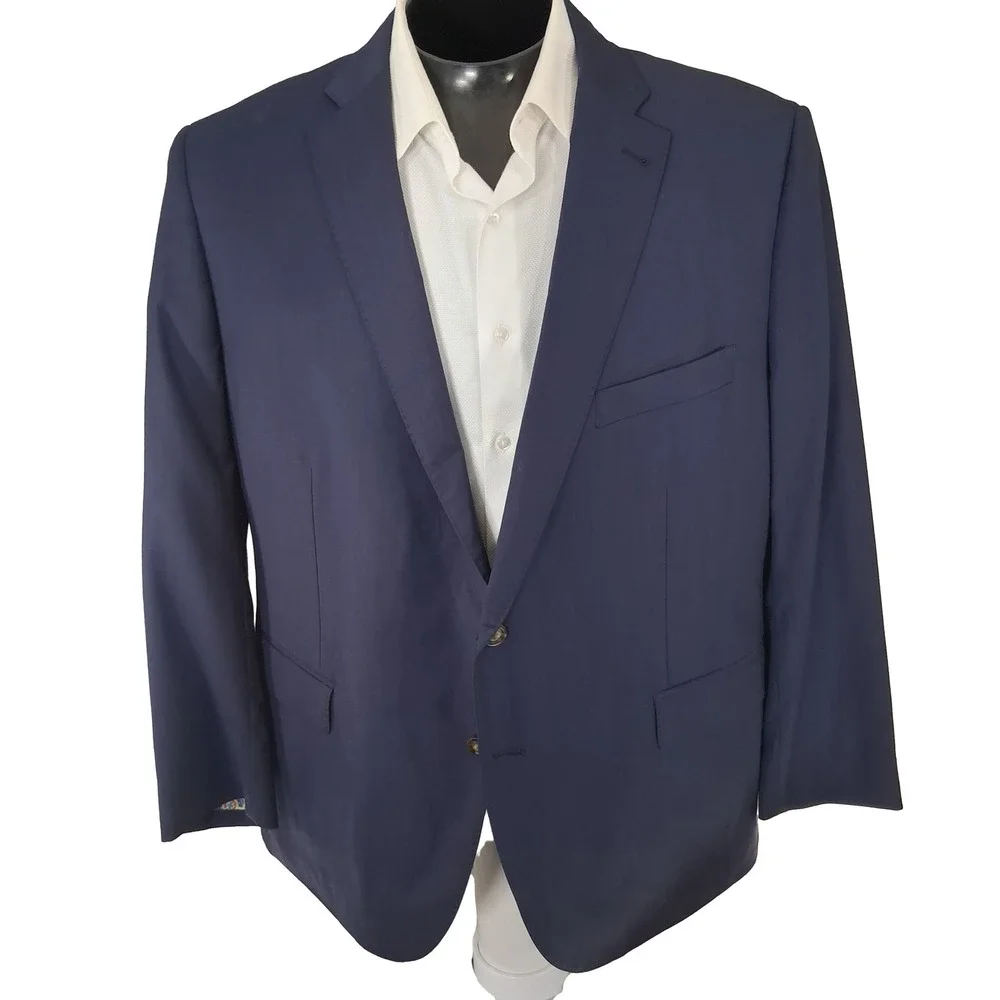 Indochino Blazer Mens 46S Navy Blue Guabello Super 120s Wool Double Vent Modern